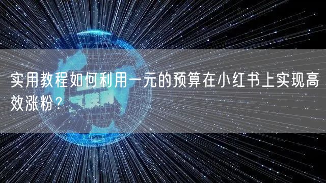 实用教程如何利用一元的预算在小红书上实现高效涨粉？