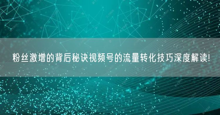 粉丝激增的背后秘诀视频号的流量转化技巧深度解读!