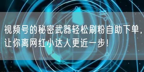 视频号的秘密武器轻松刷粉自助下单，让你离网红小达人更近一步！