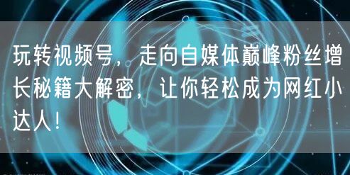玩转视频号，走向自媒体巅峰粉丝增长秘籍大解密，让你轻松成为网红小达人！